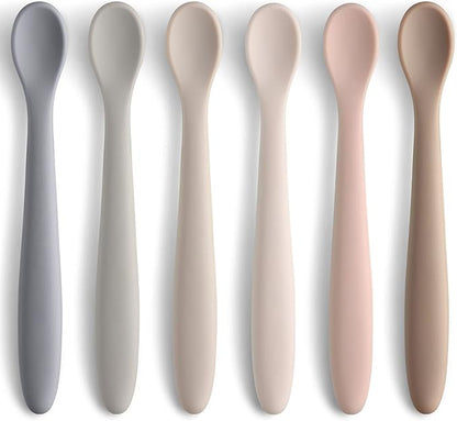 Silicone Baby Feeding Spoons, First Stage Baby Infant Spoons, Soft-Tip Easy on Gums I Training Spoon Self Feeding, Dishwasher & Boil-proof, 6 Pack by NETANY