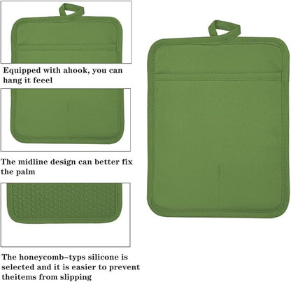 Oven Pot Holder with Pocket Cotton Heat Resistant Coaster Potholder Kitchen Hot Pad Oven Mitts for Cooking and Baking Square 7"x9" (Green, Silicone) - Image 3