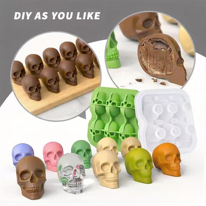 Skull Ice Cube Mold, 6-Cavity Silicone Ice Tray for Whiskey, Cocktails, and Beverages, Food-Grade Flexible Ice Maker for Halloween & Party Drinks, Easy Release & Dishwasher Safe (Green)