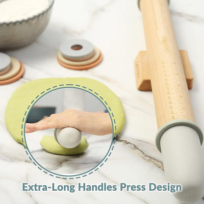Geesta Adjustable Wood Rolling Pin with 5 Thickness Rings, Precise Dough Roller Handle Press Design with Measurement Guide for Fondant, Pizza, Pie Crust, Cookie, Pastry Baking Decorating Accessories - Image 5