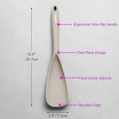 Cooking Spoon for Nonstick Cookwares, VOVOLY Silicone Spoon for Mixing, Scoop, and Scrape,Seamless Design, 12.6'', 2 Pack, Khaki - Image 2