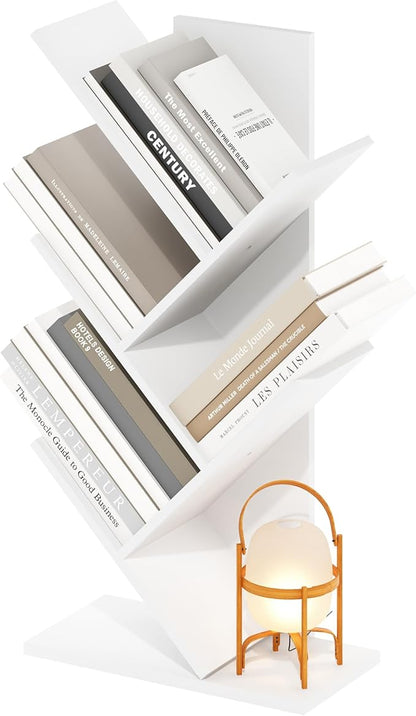 Furinno Tree Book Shelf, 5-Tier Bookshelf with Angled Open Shelf, Tree Bookcase for Room Decor, 8.4 x 15.7 x 30.3, for Organization and Storage, for Living Room, Bedroom, Home Office, White by Furinno-FitsYourSpaceFitsYourBudget
