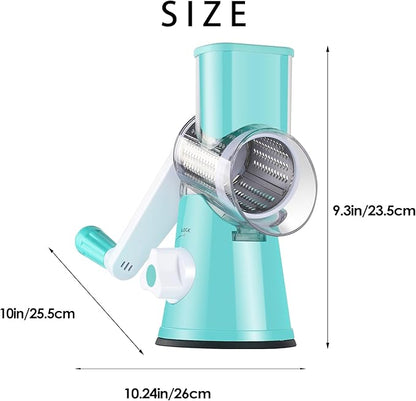 Ourokhome Rotary Cheese Grater Hand Crank, Kitchen Shredder Speed Mandolin Slicer Nut Grinder with Handle and Drum Blades for Cheese, Vegetable, Walnut, Chocolate, Potato, Carrot, 3 Blades, Blue - Image 8