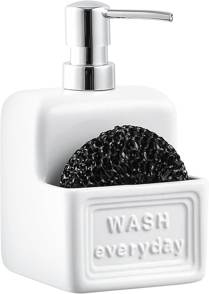 RQYIXI Soap Dispenser with Sponge Holder Ceramic Hand and Dish Soap Dispenser 15oz for Kitchen Bathroom