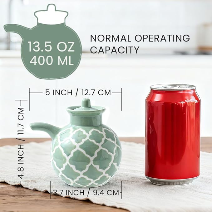 KXZ Ceramic Oil Dispenser with Lid – 13.5 oz Olive Oil Bottle for Kitchen, Soy Sauce or Vinegar, Decorative Ceramic Olive Bottle Dispenser, Small Oil Container Kitchen Cruet Decanter