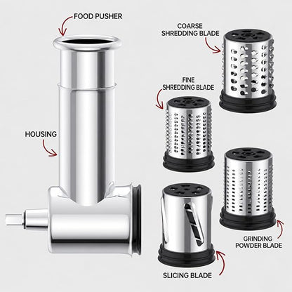 Stainless Steel Slicer Shredder Attachment for Kitchenaid Stand Mixer,kitchen aid cheese grater,Salad Maker,Dishwasher Safe with 4 Blades by Kitchwiyte