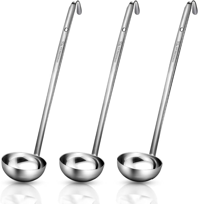 meekoo Stainless Steel Ladle Soup Handle Ladle with Pouring Rim for Kitchen Cooking Soup Sauce by meekoo
