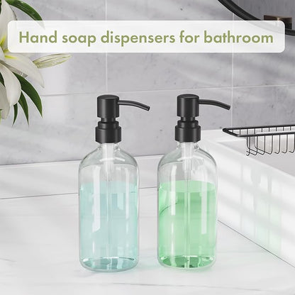 AmazerBath Soap Dispenser, 2 Pack Glass Soap Dispenser with Stainless Steel Pump, 17 Oz Bathroom Hand Soap Dispensers Bottle for Bathroom & Kitchen, Clear & Black - Image 6