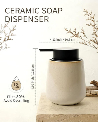 Bosilunlife Ceramic Foaming Soap Dispenser - 12Oz Bathroom Countertop Kitchen Dish Soap Pump Dispenser Foam Soap Dispenser - Greige with Speckle