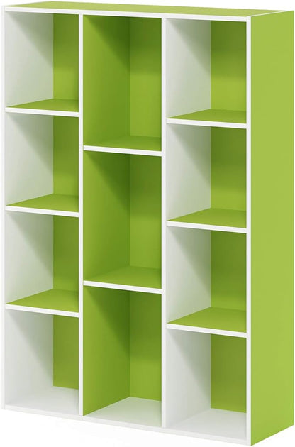 Furinno LUDER Book Shelf, 11-Cube Bookshelf, Reversible Bookcase, 9.4 x 29.1 x 41.7, Easy Assembly, for Living Room, Bedroom, Home Office, White/Green - Image 6