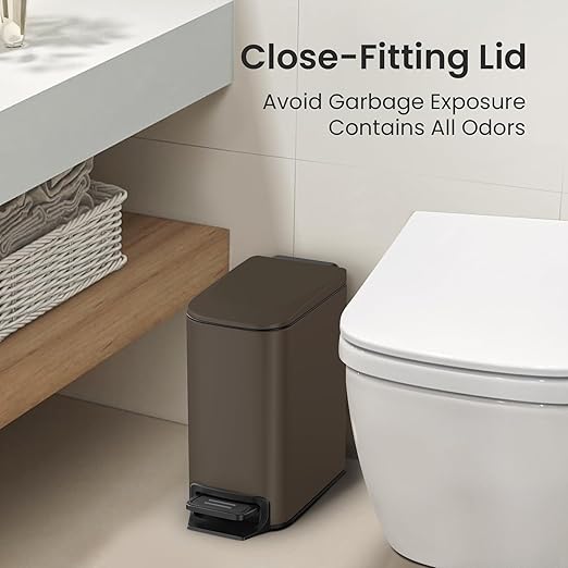 Cesun Small Bathroom Trash Can with Lid Soft Close, Step Pedal, 6 Liter / 1.6 Gallon Stainless Steel Garbage Can with Removable Inner Bucket, Anti-Fingerprint Finish (Brown) - Image 2