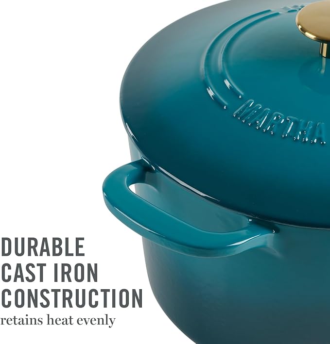 Martha Stewart Gatwick 7-Quart Enamel Cast Iron Dutch Oven – Emerald Ombre with Gold Knob – Durable Heavy-Duty Dutch Oven for Slow Cooking, Braising & Baking - Image 3