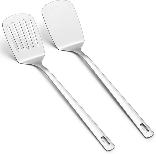 Kyraton Stainless Steel Spatulas Set, Silver Slotted Turner, Solid Turner, Kitchen Spatulas for Nonstick Cookware, Dishwasher Safe, Easy to Clean by Kyraton