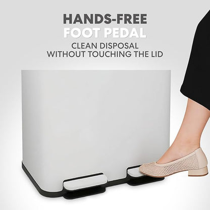 Simpli-Magic 60 Liter / 16 Gallon Rectangular Hands-Free Dual Compartment Recycling Kitchen Step Trash Can with Soft-Close Single Lid, Stainless Steel (30L x 30L Capacity) White - Image 3