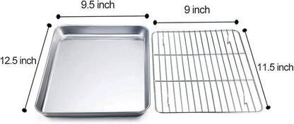TeamFar Baking Tray and Rack Set, Stainless Steel Baking Pan Cookie Sheet with Cooling Rack, 12.5 x 9.5 x 1 inch, Non Toxic & Healthy, Easy Clean & Dishwasher Safe