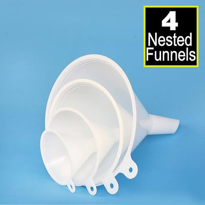Plastic Funnel for Automotive Use - Kitchen Funnels for Filling Bottles, Jars, Containers or Lab Use - Oil Funnel for Gas, Car Oil, Lubricants and Fluids (White-4 Pack) - Image 6