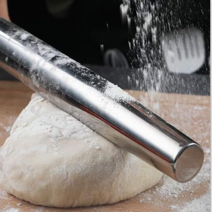 Rolling pin, Smooth Stainless Steel Rolling Pin, Rolling Pin for Baking Fondant, Pizza, Pie, Pastry, Pasta, Dough, Cookies (16.7in) - Image 7