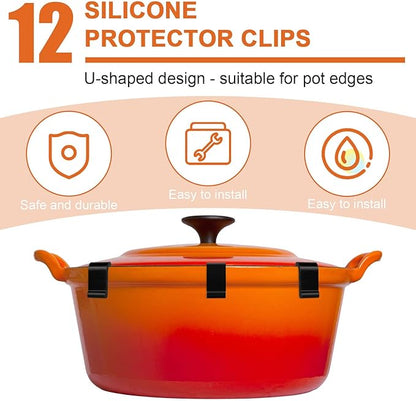 Gosknor 12pcs Dutch Oven Lid Protector Clips, Silicone, Black, Round, Oval, Accessory