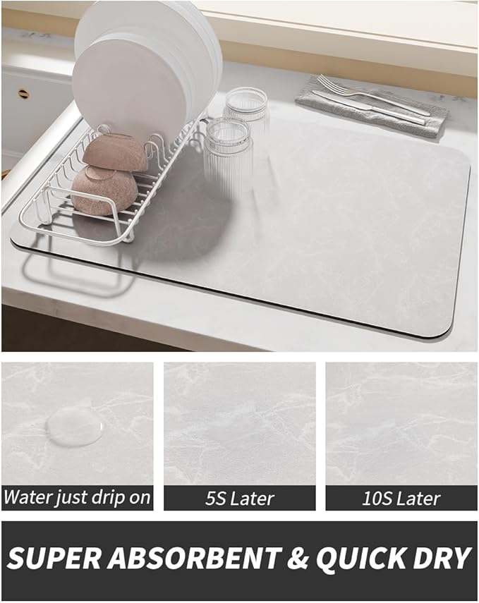 AMOAMI Coffee Mat Hide Stain Rubber Backed Absorbent Dish Drying Mat for Kitchen Counter - Fits Under Coffee Maker or Machine - Image 3