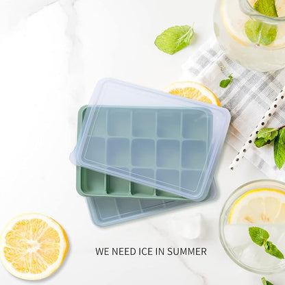 Ice Cube Trays Set of 2, Easy Release 15 Flexible Silicone Ice Cube Molds with Removable Lid Reusable Freezer Ice Trays Stackable for Whiskey, Baby Food, BPA Free (BAMBOO GREEN) - Image 4