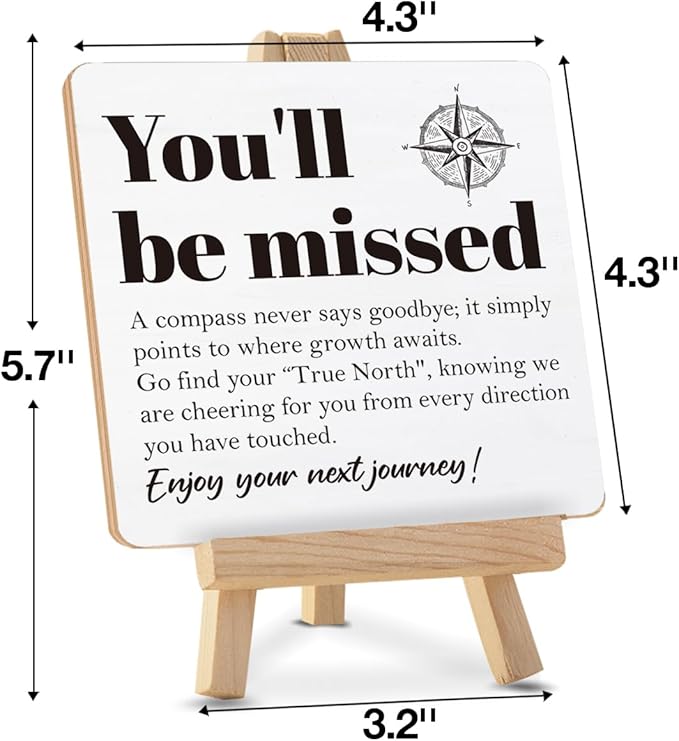 Farewell Gifts for Coworkers, Nautical Decor, Goodbye Going Away Gifts for Coworkers Women Men, You'll Be Missed Definition Compass Wood Sign with Easel Home Office Desk Shelf Table Decor - Image 2