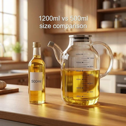QWORK 1200ML/40Oz Large Glass Cooking Oil Bottle with Stainless Steel Lid, Oil & Vinegar Dispenser Bottle for Olive Oil, Vinegar, Soy Sauce, Kitchen No Drip Liquid Container - Image 2