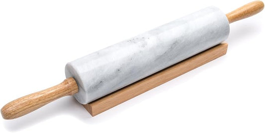 Fox Run Polished Marble Rolling Pin with Wooden Cradle, 10-Inch Barrel, White by foxrunbrands