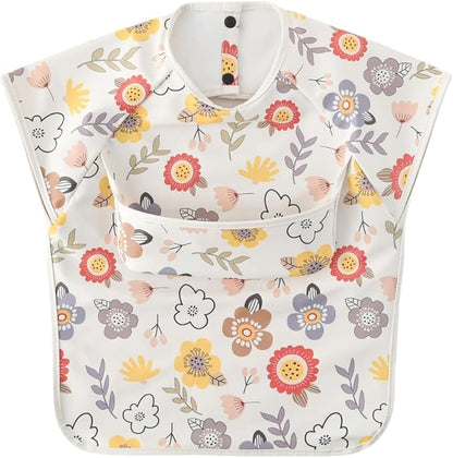 Waterproof Baby Bibs,Infant Toddler Extra Cover Feeding Bib With Food Catcher,Easy Clean & Washable