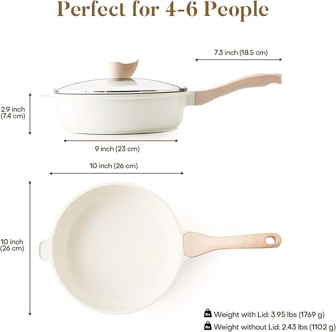 Kordisen Nonstick Ceramic Deep Frying Pan, 10 Inch Non Toxic Skillet with Lid, Healthy Jumbo Cooker, Saute Pan for Cooking, Induction Cookware, PFOA & PFAS Free (Cream) - Image 6