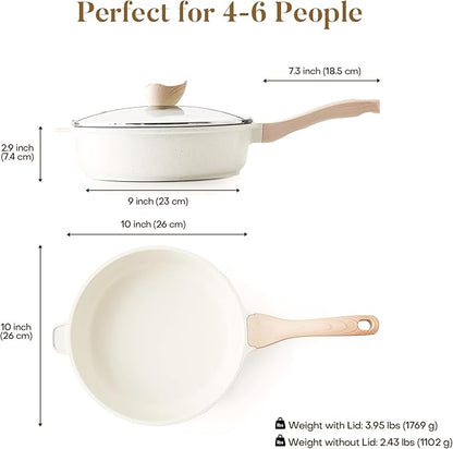 Kordisen Nonstick Ceramic Deep Frying Pan, 10 Inch Non Toxic Skillet with Lid, Healthy Jumbo Cooker, Saute Pan for Cooking, Induction Cookware, PFOA & PFAS Free (Cream) - Image 6