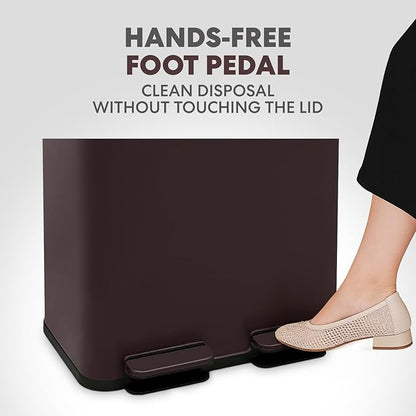 Simpli-Magic 60 Liter / 16 Gallon Rectangular Hands-Free Dual Compartment Recycling Kitchen Step Trash Can with Soft-Close Single Lid, Stainless Steel (30L x 30L Capacity) Brown - Image 3