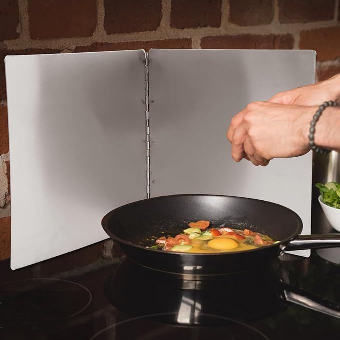 ABOOFAN Stainless Steel Oil-Proof Kitchen Shield 11.8 Inch Foldable Grease Splatter Screen for Stove Top Heat Insulation Baffle for Cooking Splash Protection