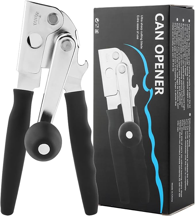 Commercial Can Opener, Handheld Can Opener Easy for Big Cans, Manual Heavy Duty Crank Jar Openers, Folding Hand Crank Bottle Openers With Comfortable Long Handles for Seniors(COLOR:Black) by Unknown