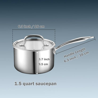 Cook N Home Stainless Steel Sauce Pan with Lid, 1.5 Quart Tri-Ply Full Clad Small Kitchen Pot, Dishwasher & Oven Safe, Induction Compatible Cookware - Image 4