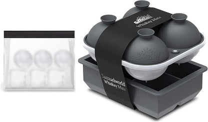 Samuelworld Silicone Premium Ice Trays, 2 Inches Extra Large Cubes & 2.5 Inches Sphere Ice Molds - BPA Free, Craft Ice Maker for Gifting, Easy Release - Grey(With Ice Bag)