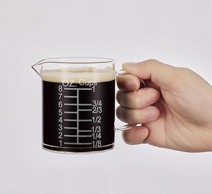 Ackers Etched Graduated Glass Measuring Cup - [Insulated Handle | V-Shaped Spout] - High Borosilicate Glass Measuring Cup for Kitchen or Dining, Easy to Read, 250ml (8oz, 1 Cup) by AckersBORO33