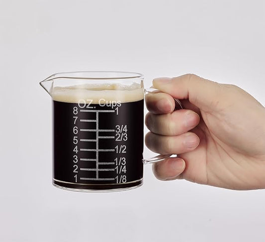 Ackers Etched Graduated Glass Measuring Cup - [Insulated Handle | V-Shaped Spout] - High Borosilicate Glass Measuring Cup for Kitchen or Dining, Easy to Read, 250ml (8oz, 1 Cup) by AckersBORO33