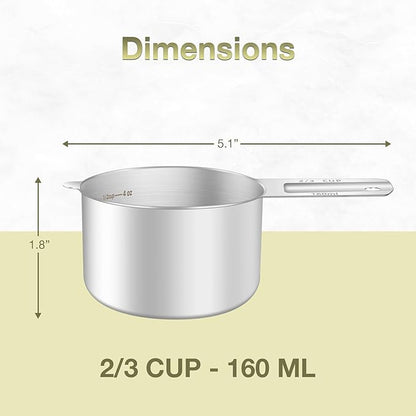 1PCS 2/3Cup (160ml, 5.3oz) Single Measuring Cup, Etched Inner Scale Stainless Steel Measure Scoop, Metric and US Measurement, Dishwasher Safe - Image 2