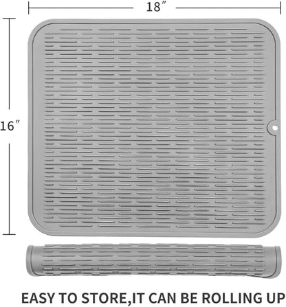 MicoYang Silicone Dish Drying Mat for Multiple Usage,Easy clean,Eco-friendly,Heat-resistant Silicone Mat for Kitchen Counter or Sink,Refrigerator or Drawer Liner Grey XL 18 inches x 16 inches - Image 2