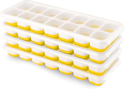 Ice Cube Trays 4 Pack, Airabc Silicone Ice Cube Trays with Removable Lid, Easy-Release Flexible 14-cube Ice Trays, LFGB Certified and BPA Free, Stackable Ice Trays with Covers for Cocktail, Freezer by AlwaysMeetAllYourIceMakingNeeds