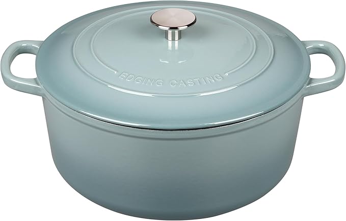 EDGING CASTING Enameled Dutch Ovens Cast Iron Dutch Oven Pot with Lid for Bread Baking, Cook, Dual Handle, 5.5 Quart, Seasalt by EDGINGCOOKWARE
