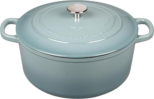 EDGING CASTING Enameled Dutch Ovens Cast Iron Dutch Oven Pot with Lid for Bread Baking, Cook, Dual Handle, 7 Quart, Seasalt by EDGINGCOOKWARE