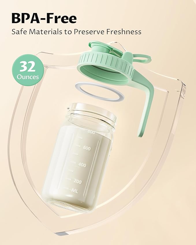 2-Pack 32oz Breast Milk Pitcher with Lid – Leak-Proof, Airtight Glass Milk Storage Container for Breastmilk, Formula, and Beverages, Easy Pour Spout, Wide Mouth for Quick Filling and Cleaning - Image 2