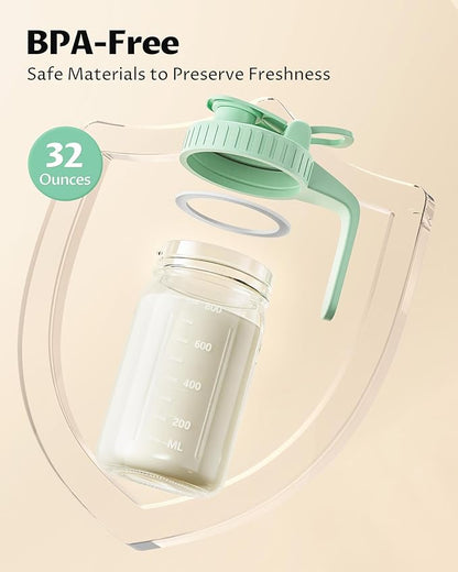 32oz Breast Milk Pitcher with Lid – Leak-Proof & Airtight Glass Storage Container, Breastfeeding Essentials for Breastmilk, Wide Mouth Mason Jar Pitcher, Fast Formula Maker - Image 2