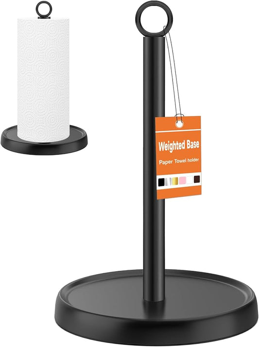 Paper Towel Holder Countertop, Stainless Steel, Weighted Base, Anti-Slip, Black Paper Towel Holder Stand for Kitchen Bathroom Farmhouse Essentials Decor Accessories by Awarmhome