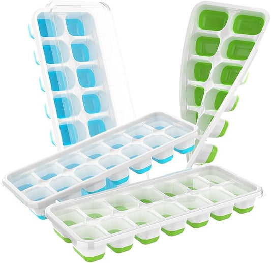 ChefAide Ice Cube Tray with Lid, 4 Packs 56 Cubes Durable Stackable Ice Cube Trays for Freezer with Removable Lids, Easy-Release Plastic & Silicone Ice Tray for Cocktail, Coffee by ChefAide