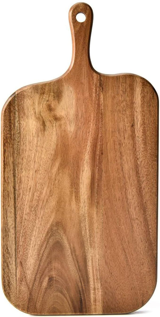 BILL.F Acacia Wood Cutting Board with Handle Wooden Charcuterie Board Paddle Cheese Board Serving Boards for Kitchen Meat, Pizza,Cheese, Bread, Vegetables &Fruits 15'' x 7.5'' x 0.6'' by BFBILLFSINCE1983