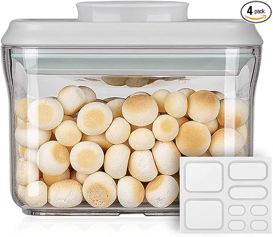 Ankou Airtight Food Storage Container - 0.32 QT （380ml Small Pop Up Food Containers With Lids, Bpa Free Stackable Container for Sugar Tea Candy- 8 Labels - Clear by ANKOU