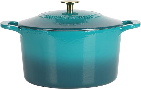 Martha Stewart Gatwick 7-Quart Enamel Cast Iron Dutch Oven – Emerald Ombre with Gold Knob – Durable Heavy-Duty Dutch Oven for Slow Cooking, Braising & Baking by MarthaStewart