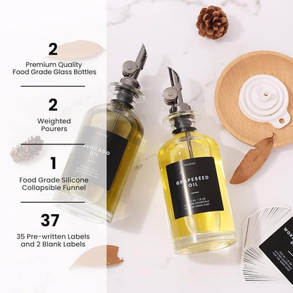 Molimoli Oil and Vinegar Dispenser with Metal Pour Spout, Weighted Pourer, Glass Bottle Dispenser for Kitchen, Olive Oil Cruet, Glass Olive Oil Bottle |350ml, Set of 2 - Image 3